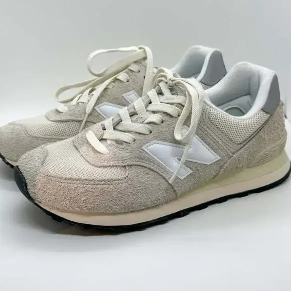 NEW! New Balance 574 Tan Light Grey Sneakers Women’s 9 - Picture 3 of 12